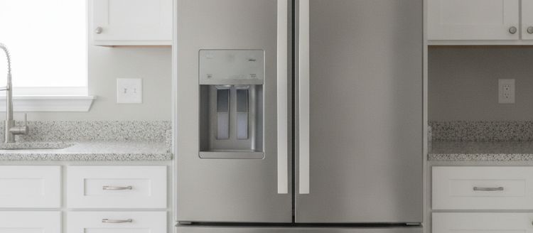 The doors of a stainless steel French door refrigerator