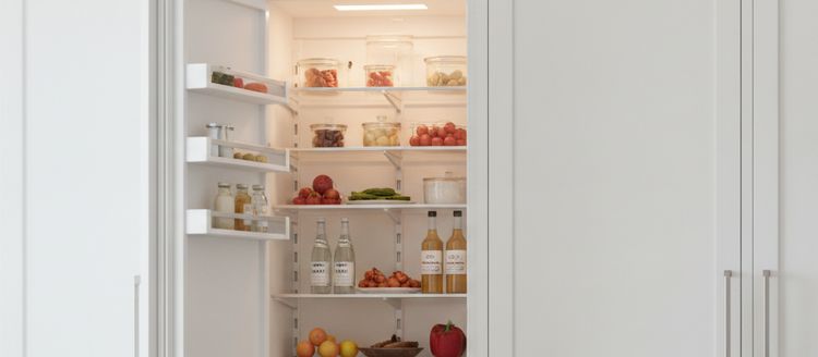An open panel-ready column refrigerator beside matching white cabinet panels