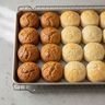 A tray of biscuits baked dark on one side and pale on the other