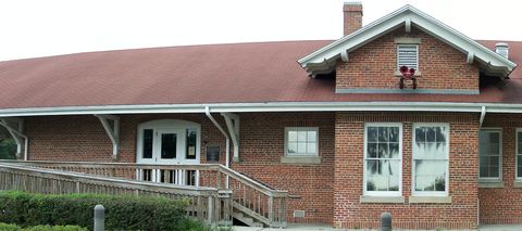 The red-brick Zephyrhills depot museum under its wide roof